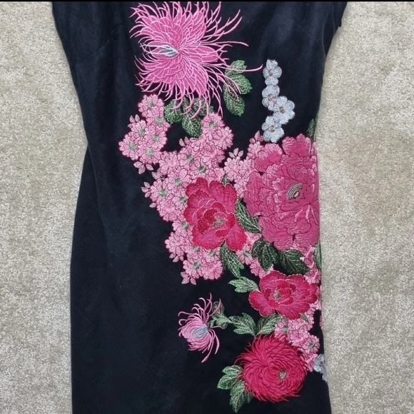 Warehouse Embroidered Dress Size 8 Y2K Japanese Style Florals Black Linen Summer - Picture 4 of 7